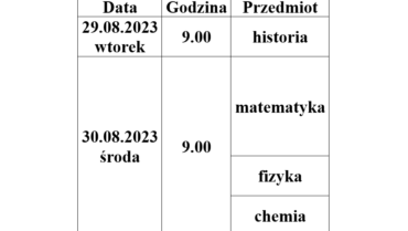 Harmonogram egzaminów poprawkowych