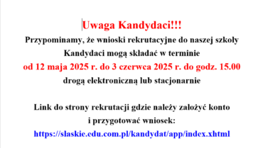 Ważna informacja dla kandydatów do szkoły!!!