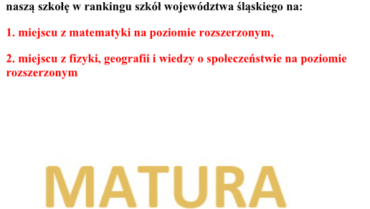 Gliwicka „Jedynka” wśród najlepszych szkół w województwie  Wyniki tegorocznych maturzystów polskiej matury uplasowały  naszą szkołę w rankingu szkół województwa śląskiego na:  1. miejscu z matematyki na poziomie rozszerzonym,  2. miejscu z fizyki, geografii i wiedzy o społeczeństwie na poziomie rozszerzonym